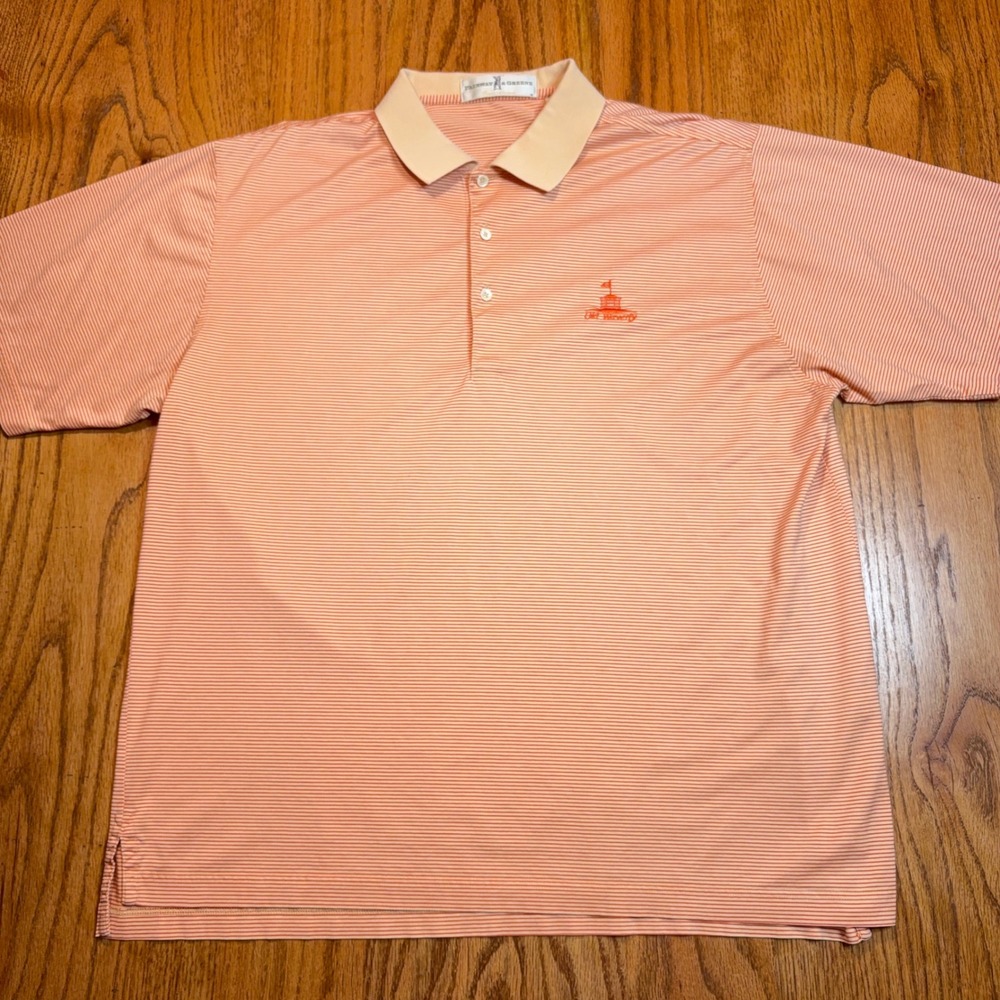 Fairway & Greene Old Waverly Polo Mens L Orange Striped Mercerized Cotton Golf - Picture 4 of 7